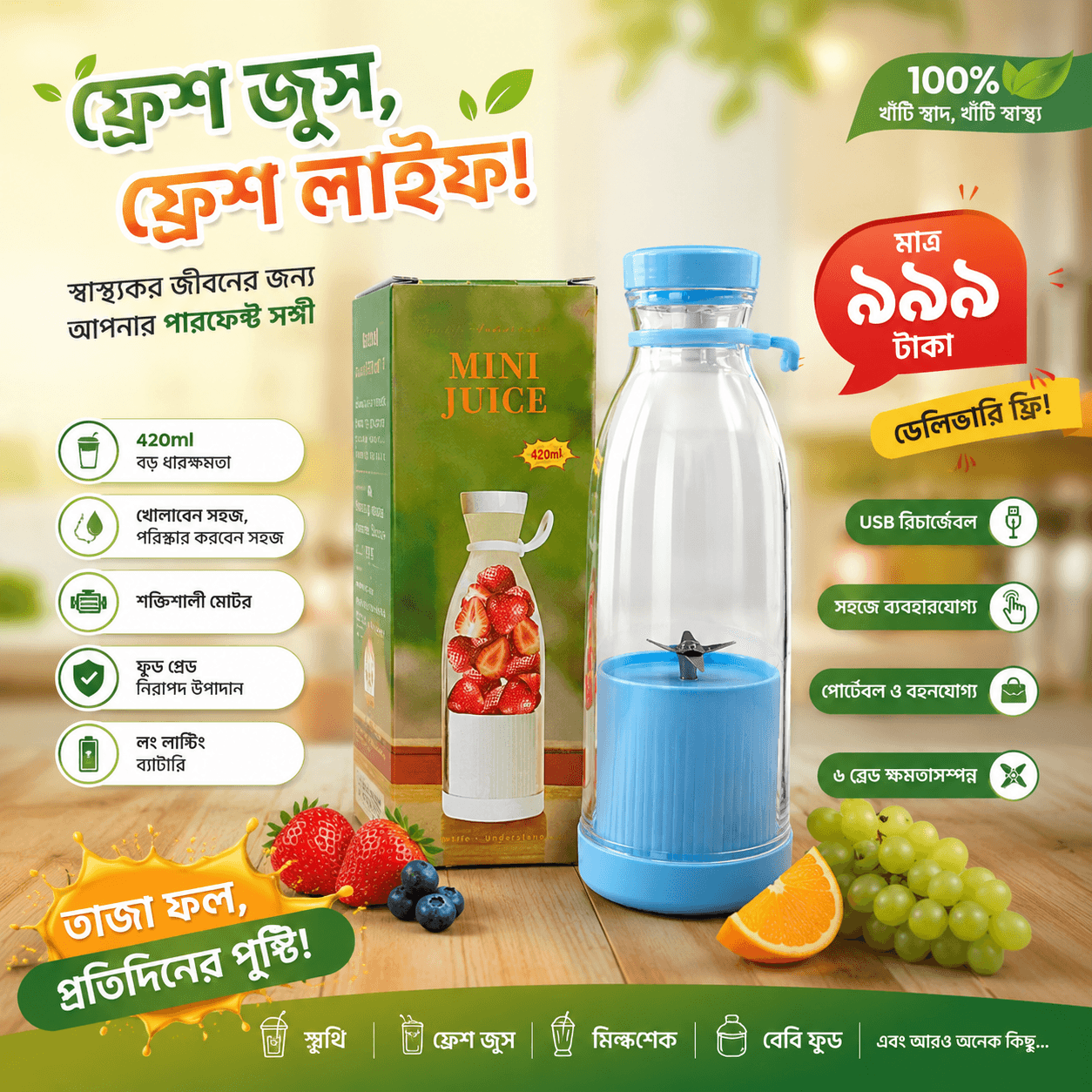 Portable Mini Juice Blender